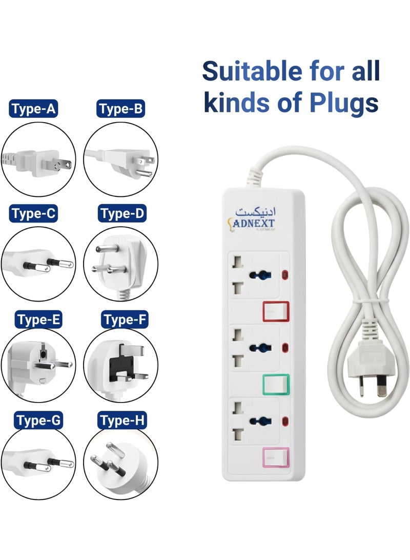 Adnext Power Socket with 3 Way Outlets and Extension Cord, 3 Meter Length, White - Image 4